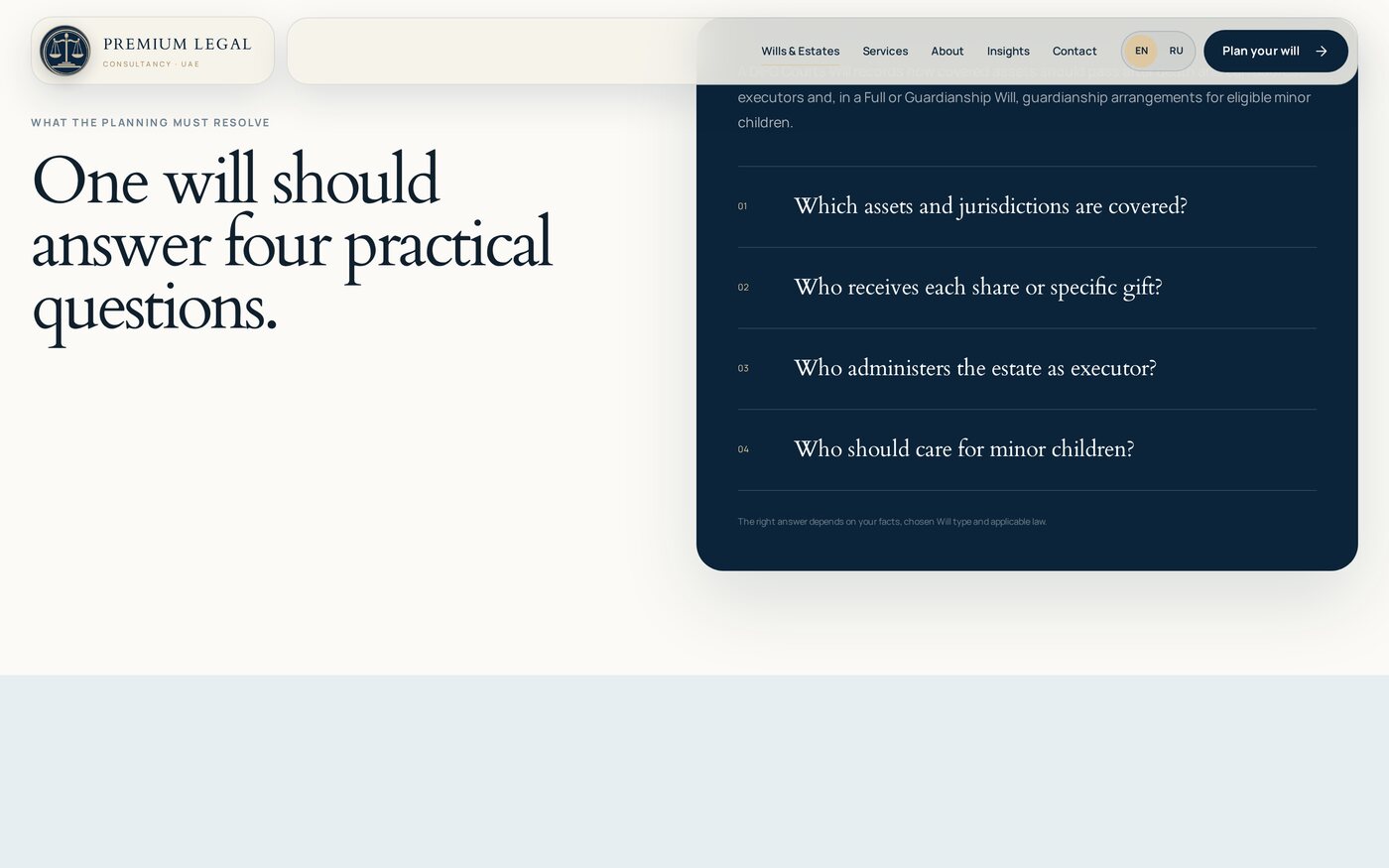 “One will should answer four practical questions.” The decision, made explicit.